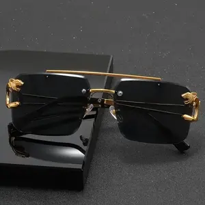 Vintage Luxury Golden Fahsion Glasses Cool Tiger Stand Women's Frameless Black For Men And Women Outdoor Travel Anti Glare Glasses005