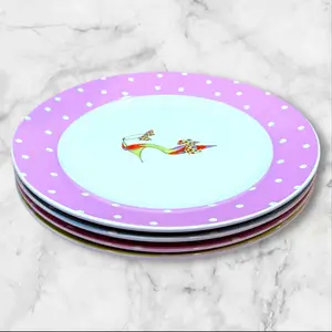 Rosanna Designer Shoe Dinner Plates Polka Dot Set of 4 | 10.5” | Great Cond.