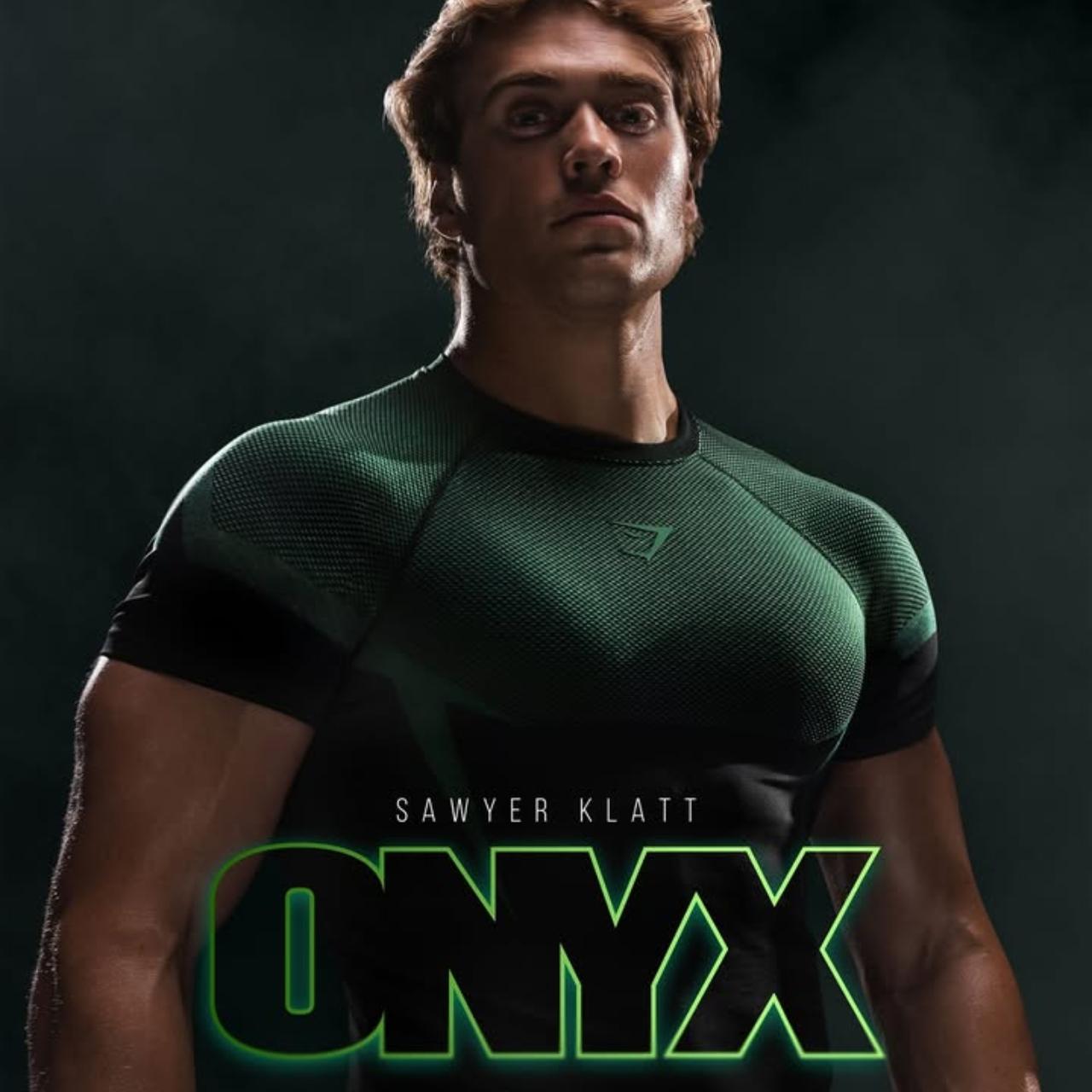 RARE Onyx 5.0 Seamless T-Shirt Black/Brand Blue Men's Fitted Athletic Tee for Workout