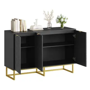 Modern Herringbone Sideboard Buffet Cabinet – 31.5" Wood Storage Console Table with Adjustable Shelves, Double Doors, Gold Handles – White or Black Finish, Ample Storage – For Dining Room, Living Room, Entryway