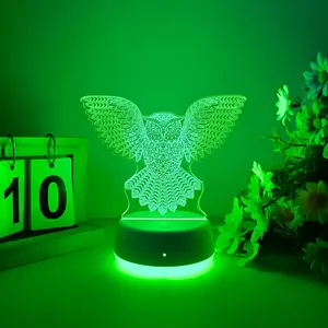 Creative Owl Shaped 3D Night Light, Touch Switch Operation, Seven Color Changing, Home Decor Lamp, Ideal Gift for Bedroom & Living Room