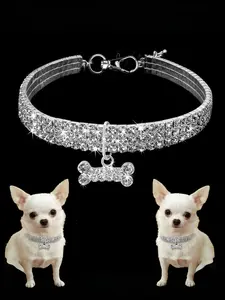 Elegant Pet Collar Necklace Set, Durable Elastic Design for Dogs & Cats, Stylish Crystal Accents, Personalized Customizable Fashion Accessory