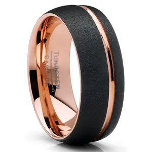 Men's Tungsten Carbide Ring Dome Sandblasted Black Rose Wedding Band 8MM
