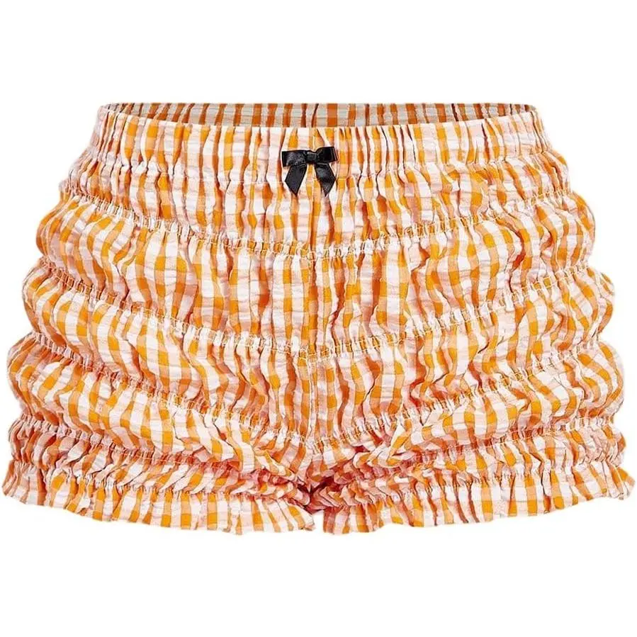 Women's Ruffle Shorts Plaid Gingham Y2k Bloomers Micro Bottoms | Elastic Waist, Lace Frill Boyshorts, Checkered Shorts