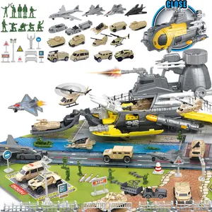 Military Base Airplane Tank Toy Sets with Vehicles Trucks, Helicopter, Fighter Jet, Submarine Toy Army Men Action Figures, Birthday Gift for Over 3 Years Old Boys Girls Toddler