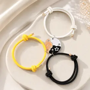 3-Piece Sun and Star Bracelet Set - Adjustable Braided Cord Split, Moon-Themed Celestial Friendship Symbol Bangles with Subtle Sparkle, Sun Moon Matching Couple Gift for Birthday Anniversary, Moon-Themed Bracelets & Bangles