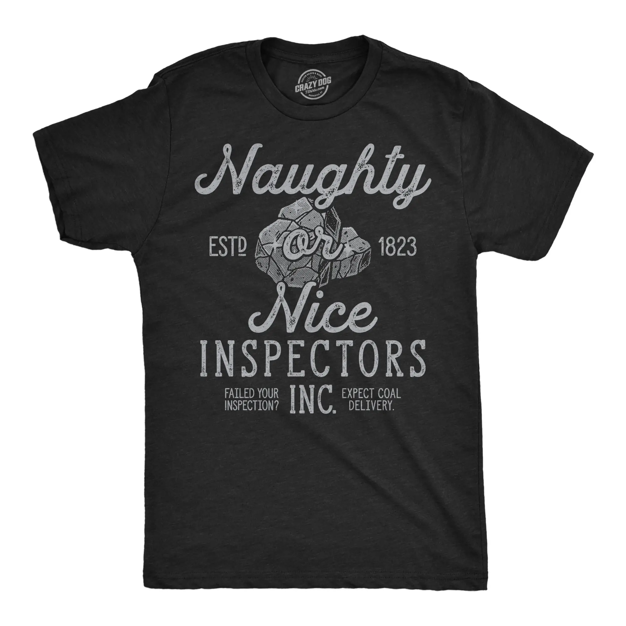 Mens Funny T Shirts Naughty Or Nice Inspectors Inc Sarcastic Christmas Graphic Novelty Tee For Men Mens Funny T Shirts Cool Vintage Fashion T-Shirt Gift Classic Menswear Christmas Apparel for Men Novelty Tees Black -