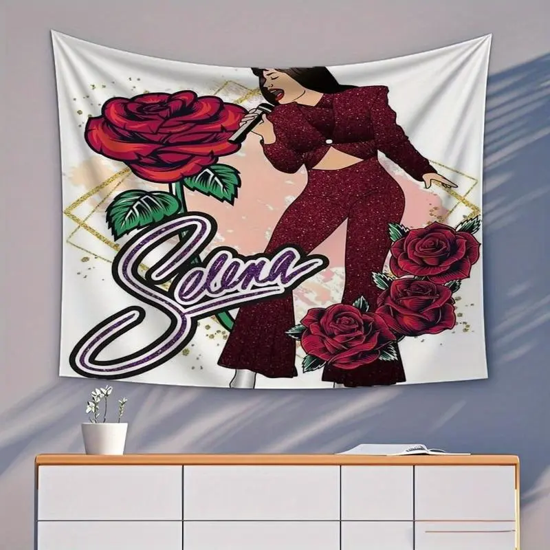Selena Glamorous Tribute Tapestry - Large-Size Peach Skin Wall Hanging, Room Art, Stylish Bedroom Decor for Parties, Festivals