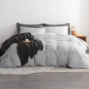 NTBAY Seersucker 3 Piece Duvet Cover Set – Striped Textured Bedding with Hidden Zipper & Corner Ties