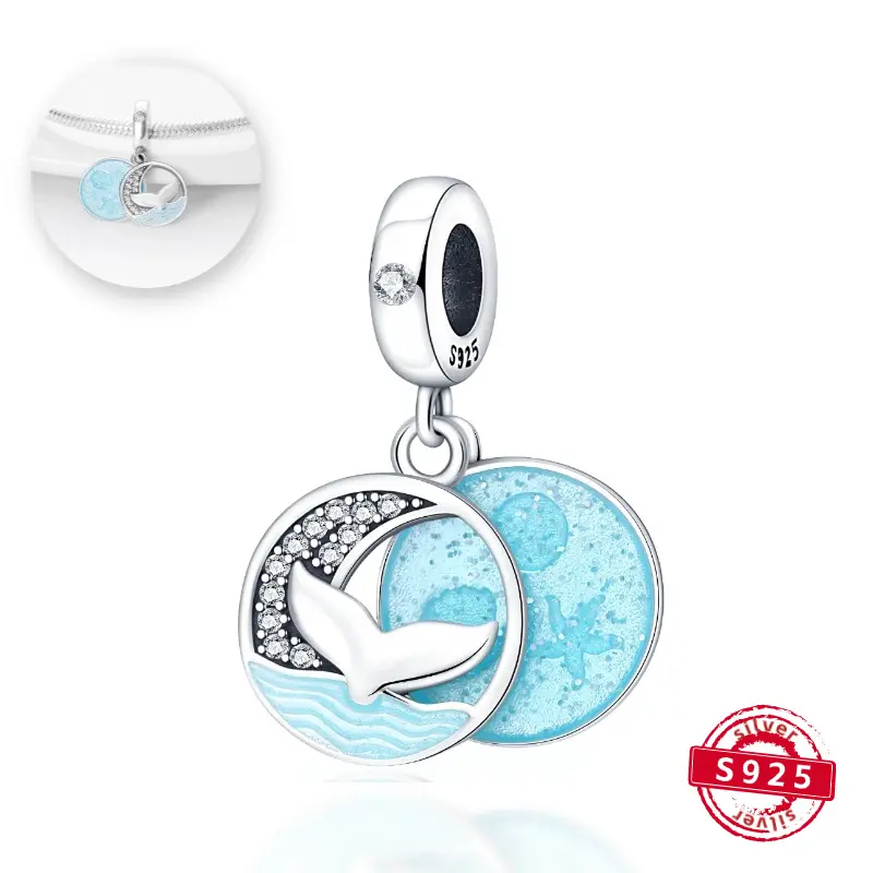 Ocean Wave Pendant in 925 Sterling Silver, Glamorous Blue Charm for Women's DIY Bracelet & Necklace Making, Trendy Fashion Jewelry, Daily Wear