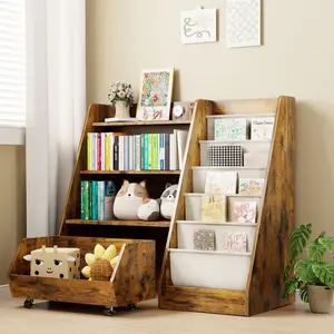 LAST CALL | 4-Tier Rolling Toy Storage Cabinet for Kids, 5 Layer Sling Toddler kids furniture,Baby Furniture Book Rack,Book and Toy Organizer Cabinet  with Wheels .