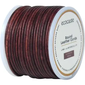 Genuine Round Leather Cord Crafting Supply for Necklaces & Bracelets Jewelry Making (Distressed Brown, 2mm)