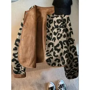 Women’s leopard print jacket with deep bold spots, non-stretch outerwear, button-front design, fall–winter coat