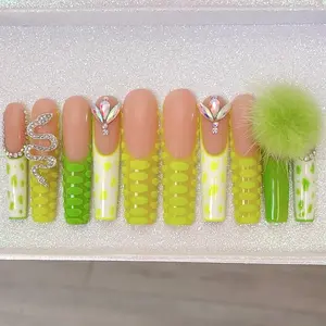 POM POM XXXL Long nails The Nail Empire | 10pcs  Press On Nails | Long nails | Almond nails | Short nails | Stiletto nails | Ballerina nails | Square nails | Coffin nails | Acrylic nails | Cute | Glossy |