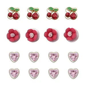 OIDEA Sticker Earrings for Kids Girls, 8-Pair No-Piercing Cute Stick-On Set with Cherry, Flower Charm & Heart Designs, Flower Charm Earrings summerwins,summerwins