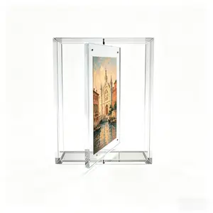 Transparent acrylic double-sided rotating photo frame, magnetic frame, vertical 3D design, rotates 360 degrees; suitable for desks, living rooms, bedrooms, wedding photo displays, birthday gifts, and graduation gifts.