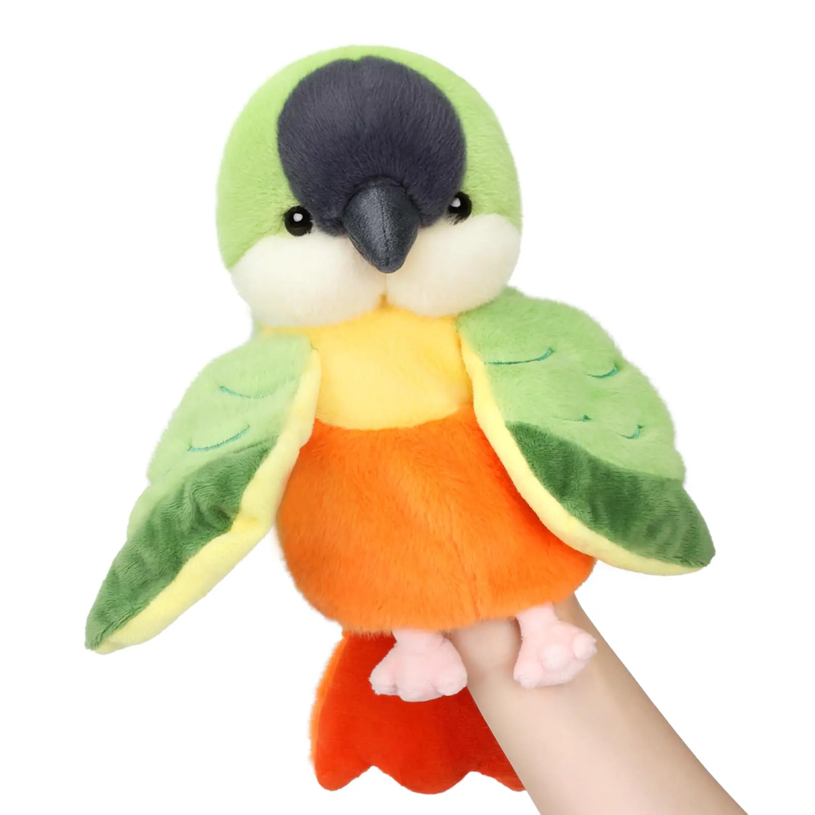 Green Parakeet Parrot Hand Plush Puppet Cute Bird Interactive Storytelling Cute Soft Plush Toy Creativity and Imagination Easter Christmas Birthday Gifts for Toddlers Kids,7.87’’