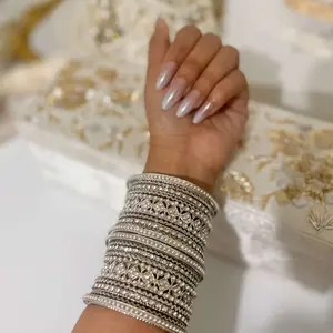 Silver Bangle Set with Pearls Silver Finish Bangle Set With Pearls