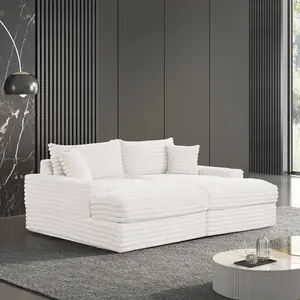 Tavedestrand Double Chaise Sofa - Plush White Upholstered in Padded Chenille, Spacious Design with Built-in USB-A & USB-C Charging Ports & Track Arms