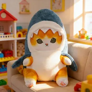 Cute Cartoon Shark Cat Transformation Plush Toy, Soft PP Cotton Filled, Perfect Valentine's Day and New Year Gift, Unisex Sofa Pillow