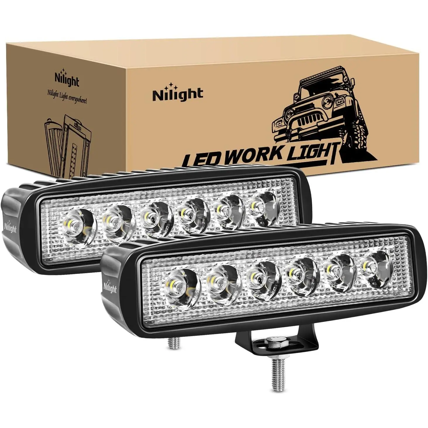 Nilight Off Road LED Light Bar, 2PCS 6Inch 18W Output LED Work Light Flood Pods, Aluminum Alloy Long Range Waterproof for SUV, ATV 12V 24V Vehicles Led Backlights