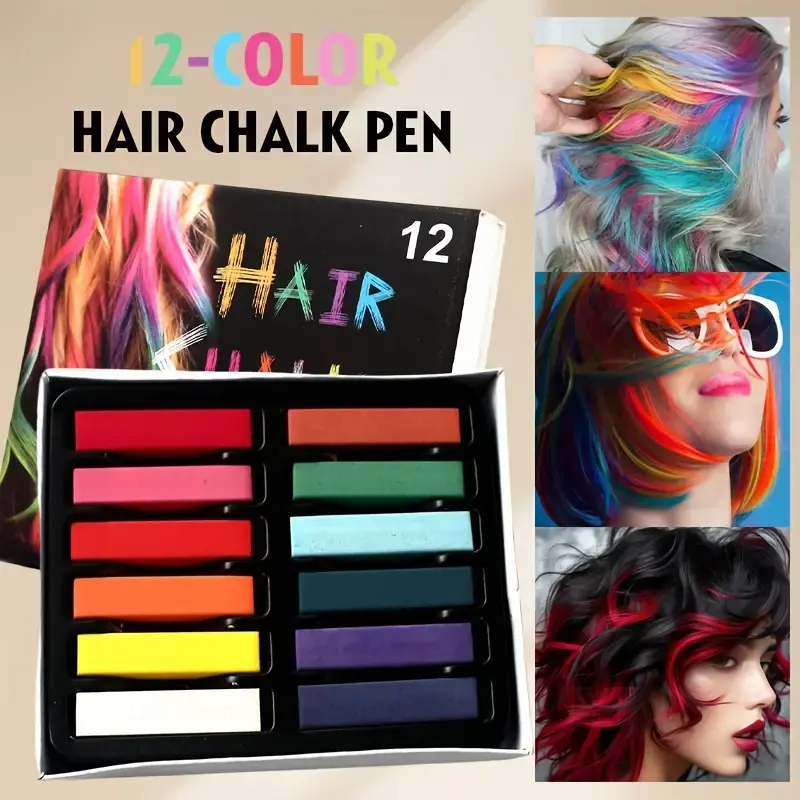 12pcs/Set Hair Chalk Sticks, Temporary Hair Color, Suitable For Daily Parties And Cosplay Festivals And Other Occasions, Easy To Clean, Safe For Natural Hair Coloring, Very Suitable For Instant Hair Coloring, Hair Dye Chalk2