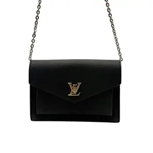 Pre-owned Louis Vuitton Black Grained Leather LV Logo Envelope Chain Crossbody Bag