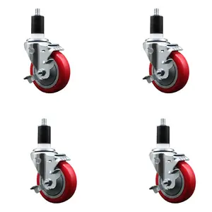 Service Caster ULI-SCC-EX20S414-PPUB-RED-TLB-112-4 Replacement Set for Uline Casters - Swivel 1.5 in. Expanding Stem Casters with 4 in. Red Polyurethane Wheel