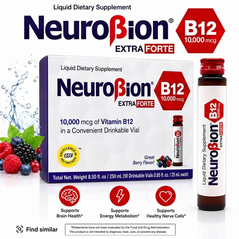 Neuro B12 Extra Forte Brain Health Liquid Dietary Vitamins - 10-Vial Pack, Daily B12+B6 Support, Sugar-Free, Dairy-Free, Easy Vial Dosing, Metabolism Boost, Immunity Booster, Youth Support, 18-Month Shelf Life, Prop 65 Safe