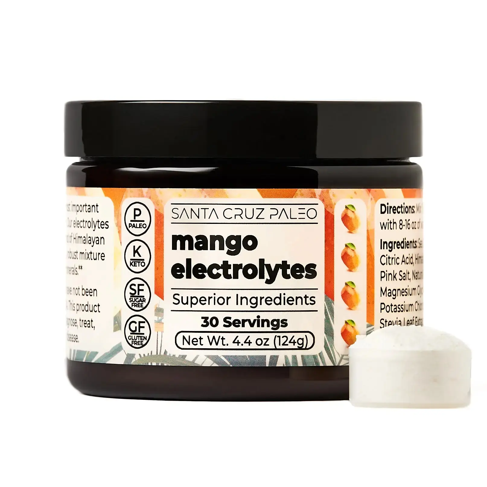 Santa Cruz Paleo Mango Electrolytes - 30 Servings - Sugar Free Hydration Drink Mix with Himalayan Pink Salt, Sea Salt, Magnesium Glycinate, Potassium Chloride, Sweetened with Stevia
