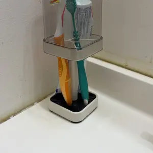 Toothbrush Holder Stand with Cover/Cup, 3 Slots for Toothbrushes, Compatible with Toothpaste & Razor Comb, Vanity Organiser White