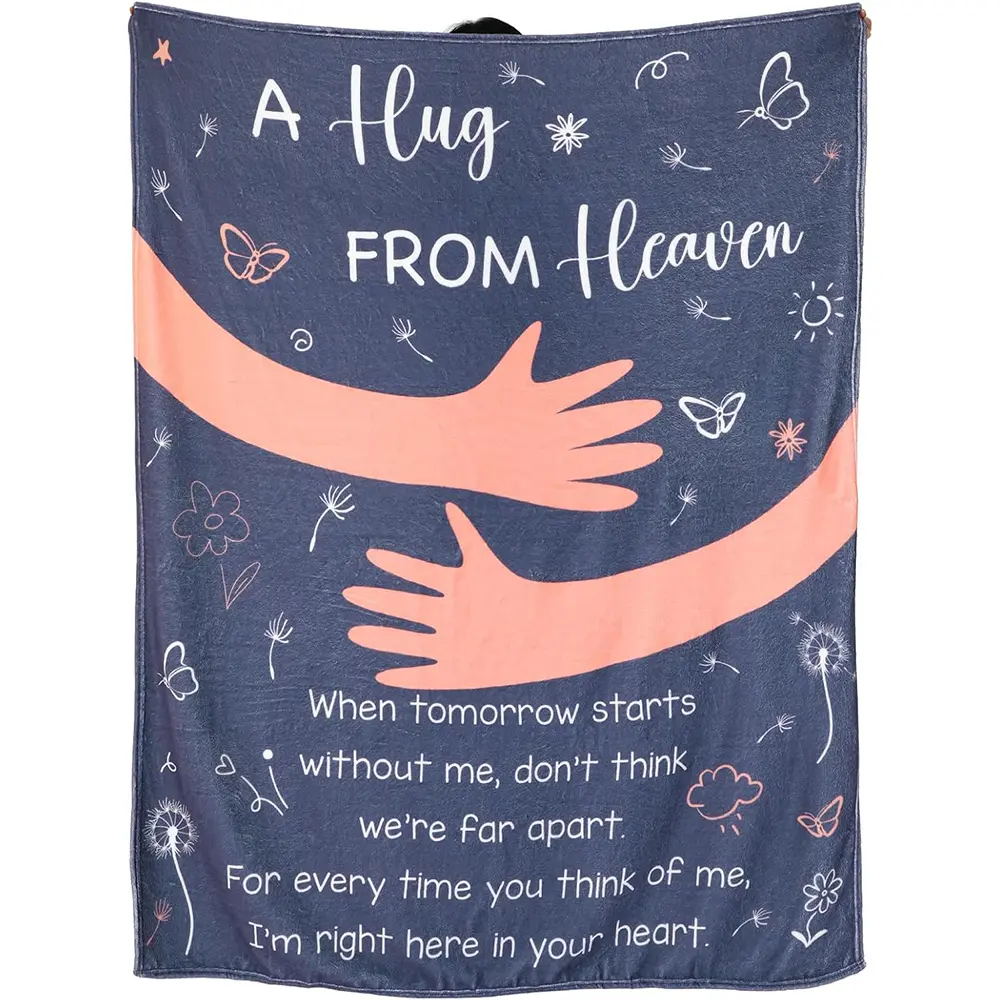 Flannel Memorial Blanket - Hugs from Heaven Sympathy Bereavement Gift for Loss of Loved Ones, Memory Gift for Parents (Mom, Dad)