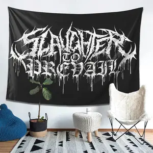 Slaughter To Prevail Backdrop Black Metal Tapestry Wall Hanging, Horror Aesthetic Photography Background, Polyester Wall Decor for Bedroom, Gaming Room, Music Studio, Bar Decor
