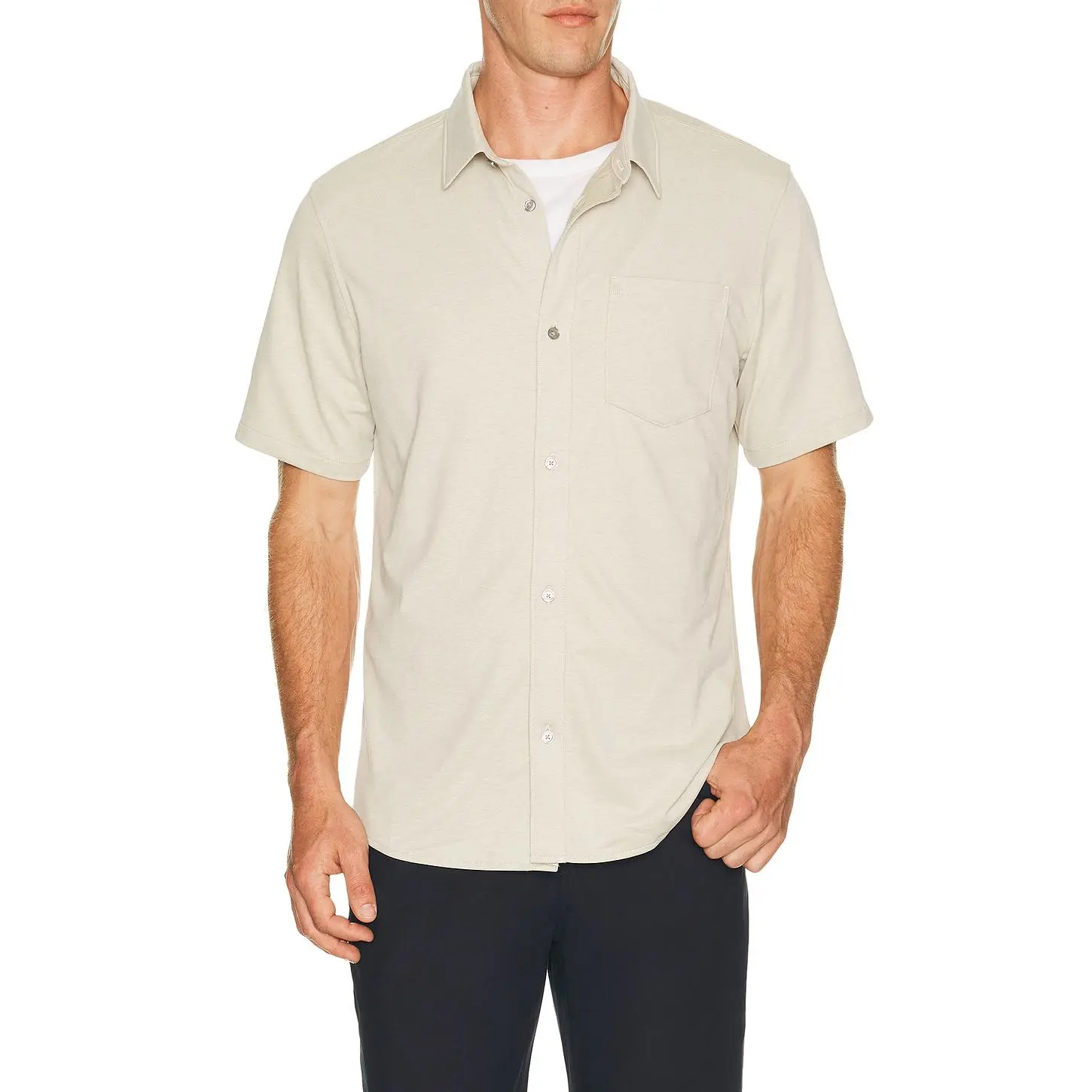 Vuori Knit Oxford Button Down Shirt in Trench