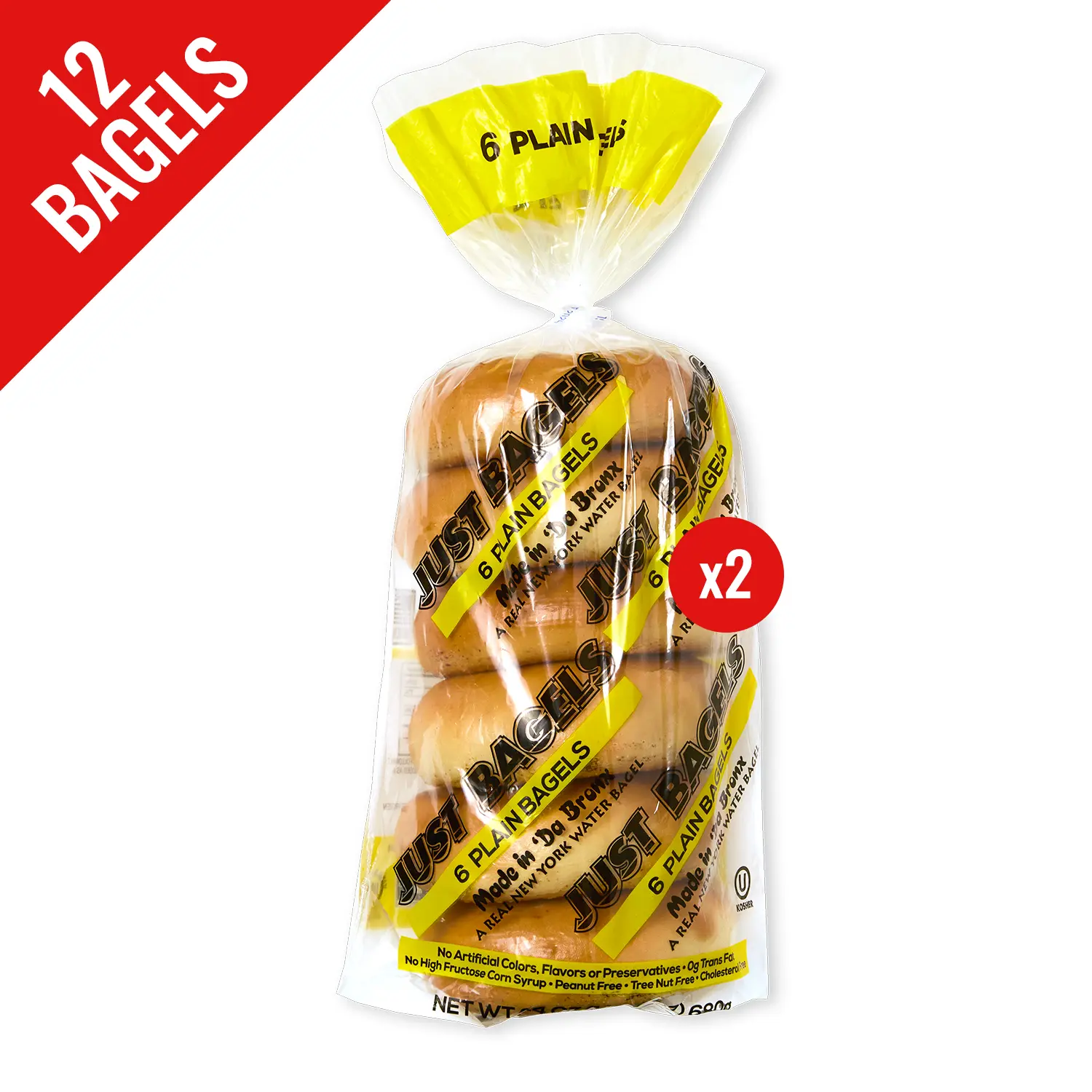 Just Bagels Plain Bagels 2 Packs Of 6 Non-GMO Authentic New York Style Chewy Crunchy Bagels Made in Da Bronx