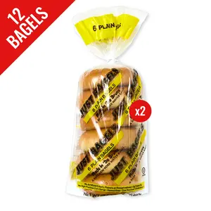 Just Bagels Plain Bagels 2 Packs Of 6 Non-GMO Authentic New York Style Chewy Crunchy Bagels Made in Da Bronx