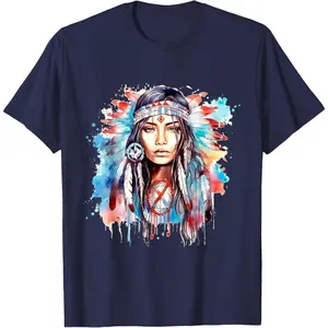 Native American Girl Feather T-Shirt: Celebrating Indigenous Heritage 6G3T1L Casual Comfort