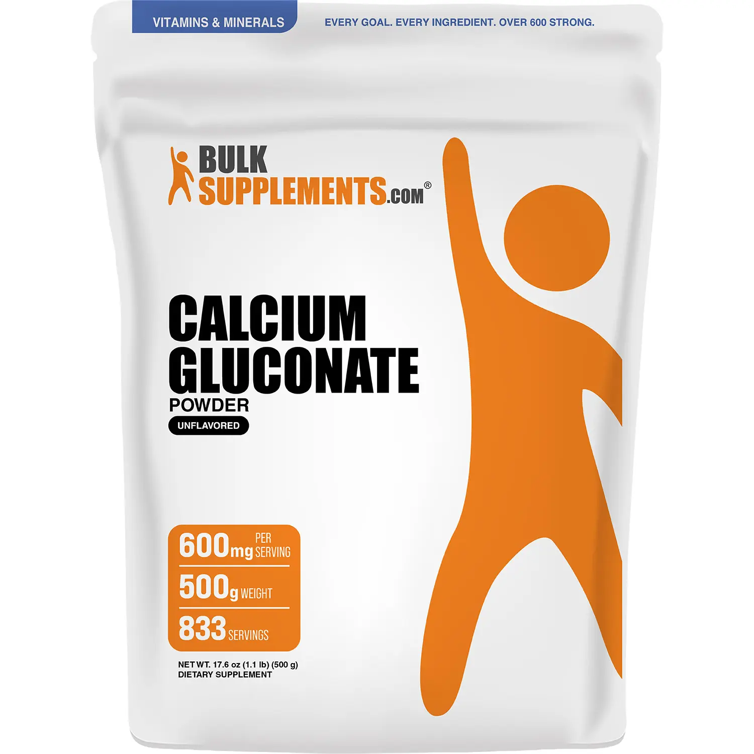 BulkSupplements Calcium Gluconate Powder - Edible Dietary Supplement for Bone Health, Digestive Support - 500g Container, 600mg per Serving