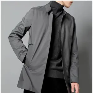 Spring and Autumn Light Luxury Silky Craft Men's Trench Coat Business Simple Turn-down Collar Slim Fit Mid-length Trench Coat Thin Men's Jacket