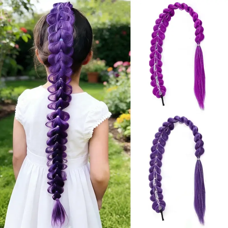 2026 New 32inch Braided Purple Hair Ponytail with Tinsel Hair Wig Super Long Extensions Shiny Tinsel Hair for  Party Use Purple Wig