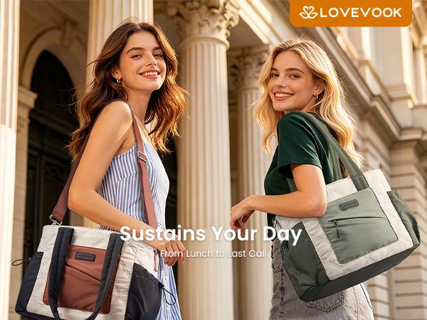 LOVEVOOK Lunch Box for Women, Quilted Insulated Lunch Bag Tote with 40oz Water Bottle Holder, Large Leakproof Cooler Bag for Women with Shoulder Strap, Work Office Nurse Teacher Picnic Travel