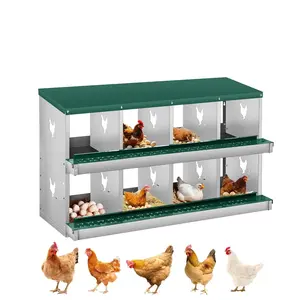 8-Compartment Chicken Nesting Box, 2-Tier Galvanized Steel Egg Laying Box with Large Vented Holes, Wall-Mountable Design, Easy Egg Collection & Cleaning for Chickens - Green