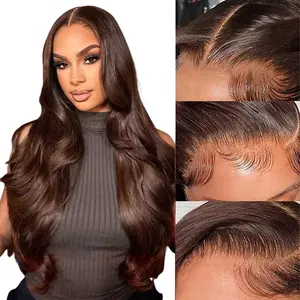 SheReigns Hair Chocolate Brown Lace Front Wig 13x4 HD Lace Body Wave Straight Synthetic Wig with Baby Hair 30 Inch frontal