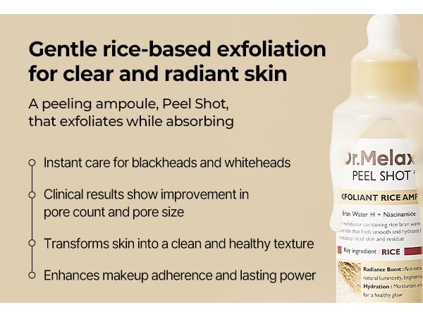 [Dr.Melaxin Official] Peel Shot Glow White Rice Peeling Ampoule, Black Head Remover Korean Skin Care Soft Exfoliating Face and Body Dead Skin Cells Remover for All Skin Types, 80ml