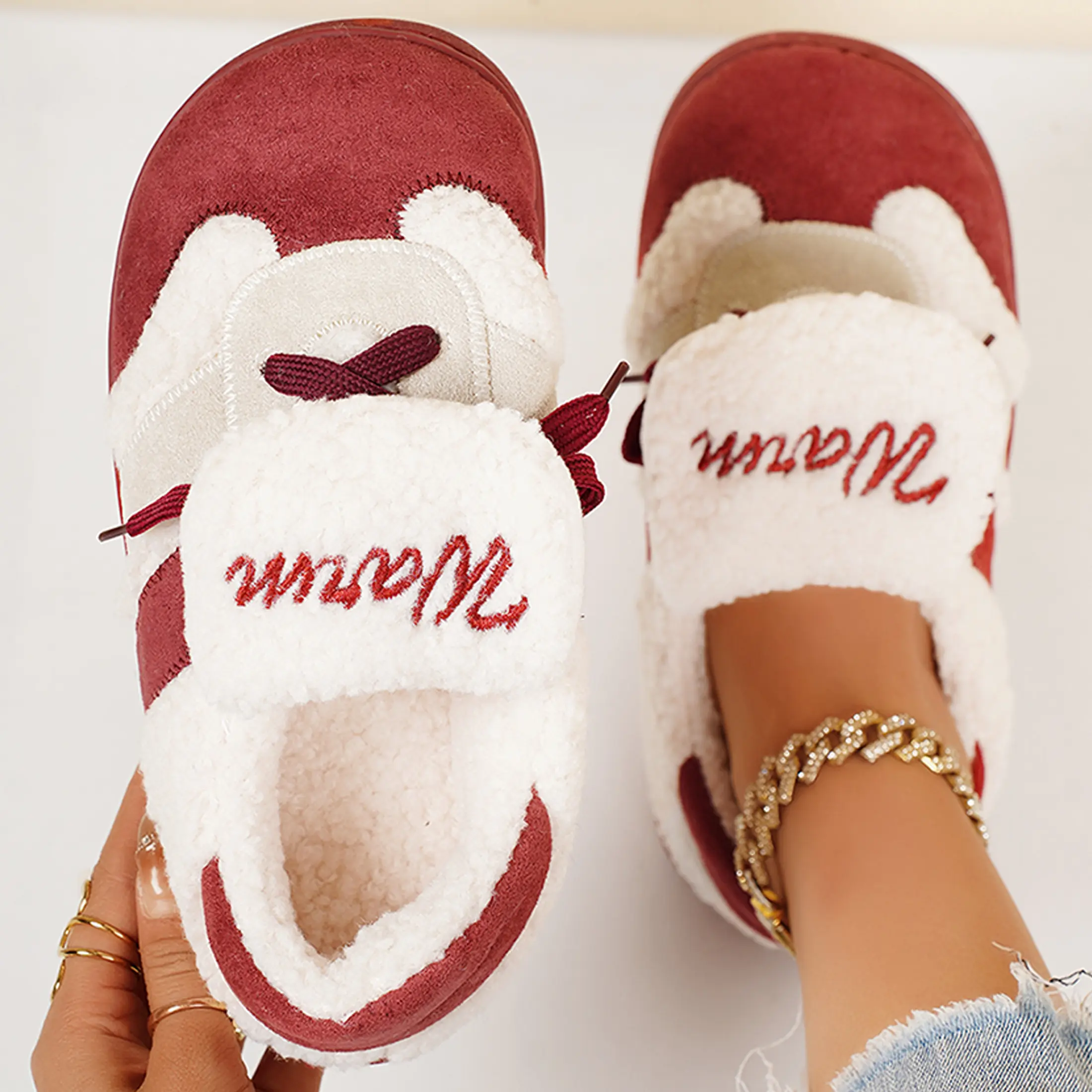Warm Fuzzy Shearling Sneakers for Women Patchwork Cute Winter Casual Footwear Indoor Outdoor Shoes