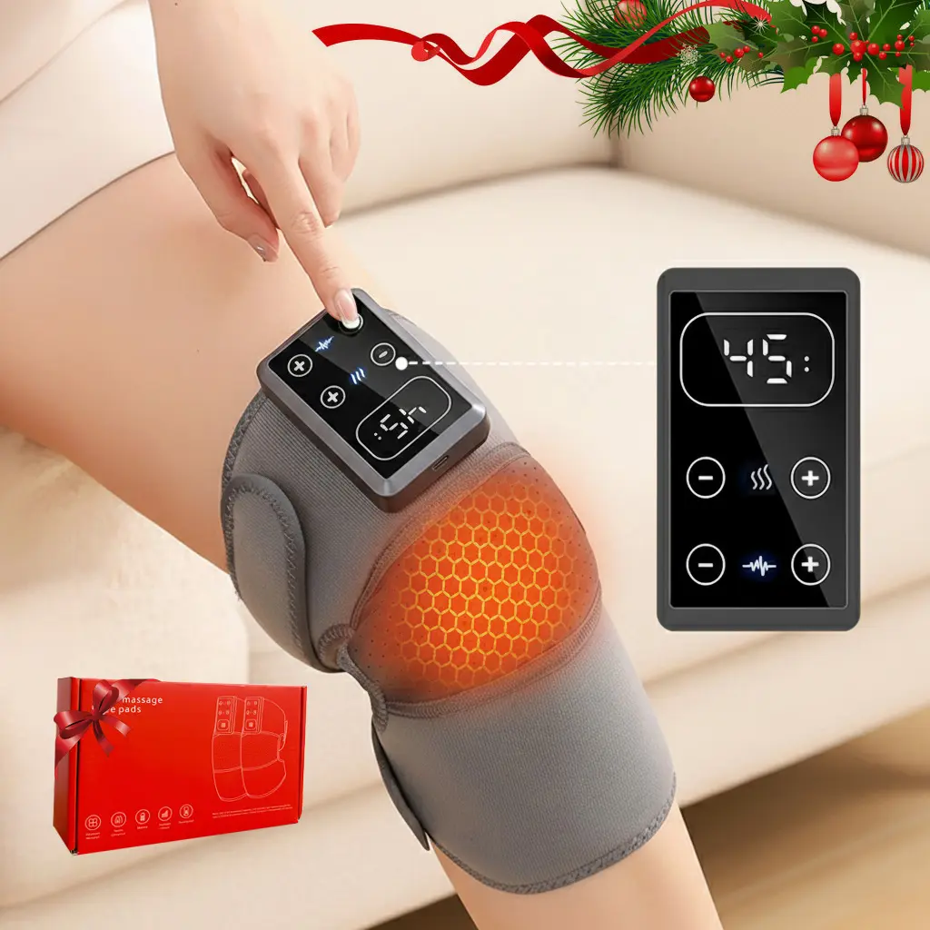 Cordless Knee Massager with Heat and Vibration, Electric Heated Knee Massager with 5 Heat Gears and 3 Vibration Modes, Ideal Gift for Men Women