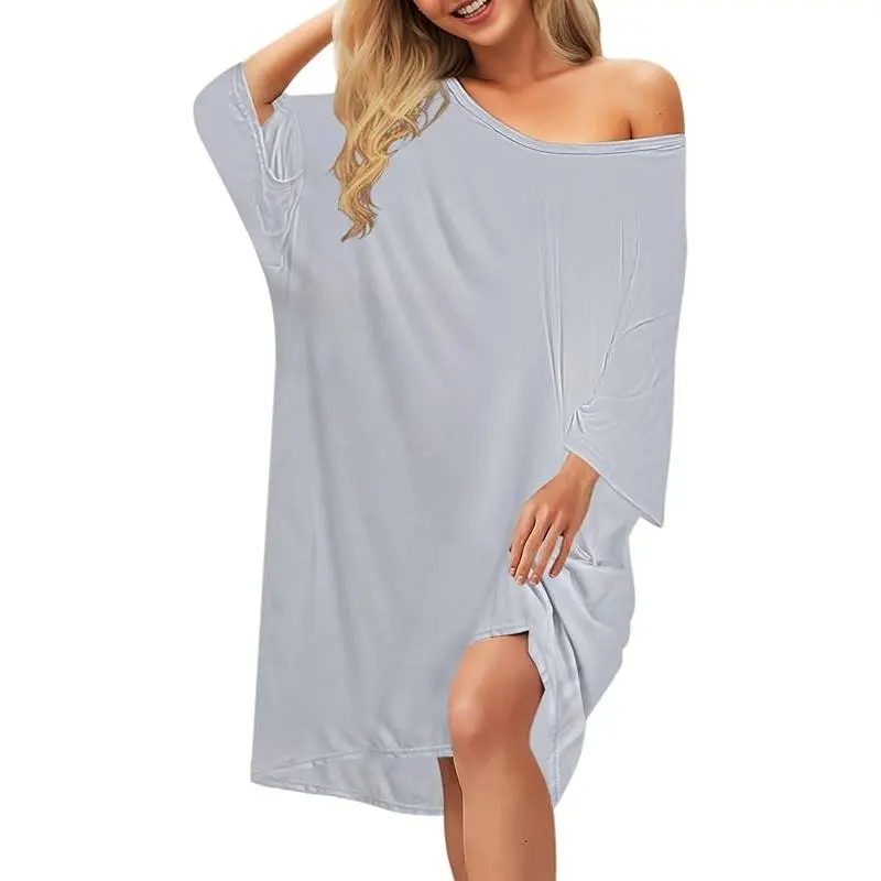 Plus Size Nightgowns for Women Short Sleeves Pajamas Dress Oversized  Nightshirt Sleepwear with Pocket Fit S-