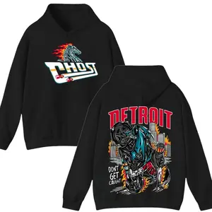 Detroit Ghost Rider Graphic Hoodie, Don't Get Caught Apparel, motorcycle hoodie, ghost racing hoodie, Gift For Him, Husband, Menswear Womenswear Top