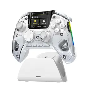 One Interactive Screen  Gaming Controller for PC// 2/iOS/Android,Hall Effect Stick & Trigger,RGB Lighting,Remappable Buttons,1800mAh with  Dock (White)