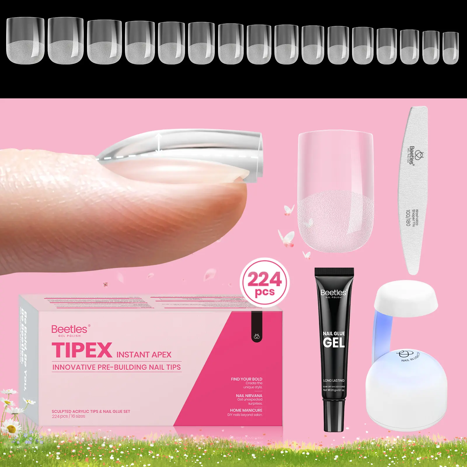 Extra Short Squaoval 16Sizes 224Pcs(Kit)